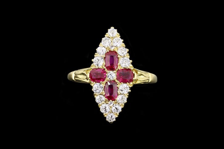 Victorian 18ct Yellow Gold Diamond and Ruby Marquise Dress Ring