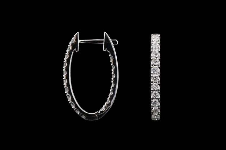 18ct White Gold Diamond Oval Hoop Earrings
