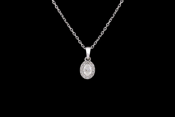 18ct White Gold Diamond Oval Cluster Pendant
