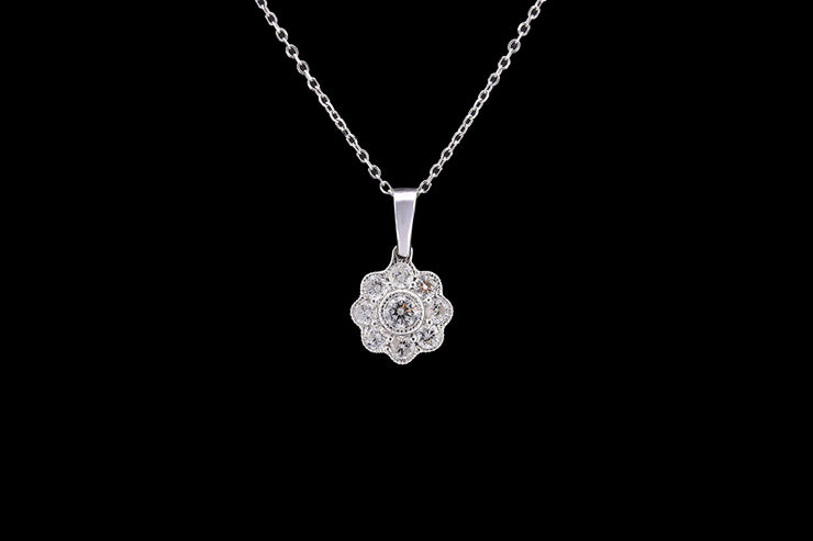 18ct White Gold Diamond Flower Cluster Pendant