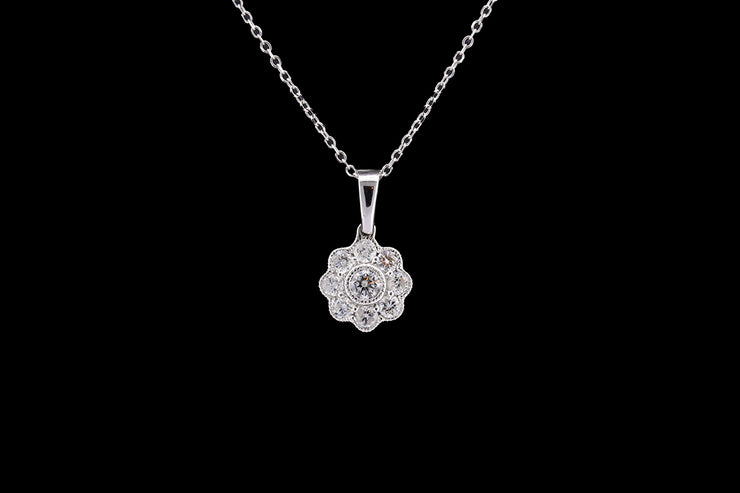 18ct White Gold Diamond Flower Cluster Pendant