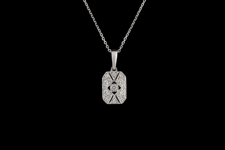 18ct White Gold Diamond Rectangular Cluster Pendant