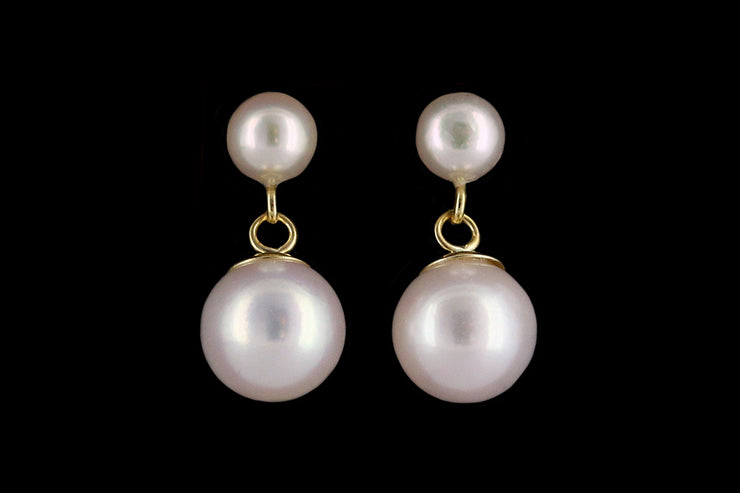 9ct Yellow Gold Cultured Pearl Double Drop Earrings