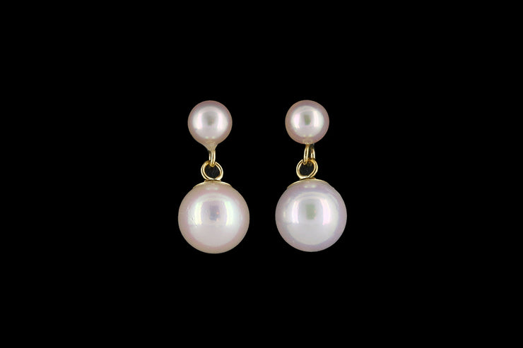 9ct Yellow Gold Cultured Pearl Double Drop Earrings
