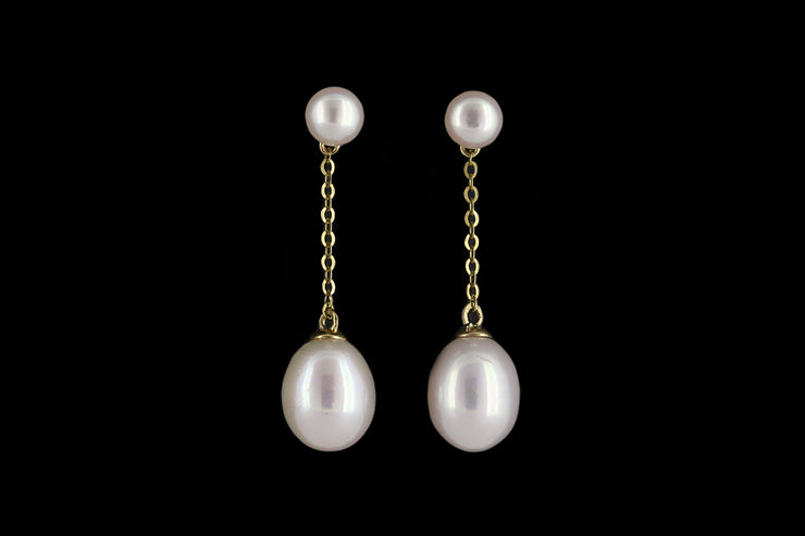 9ct Yellow Gold Freshwater Pearl Double Drop Earrings