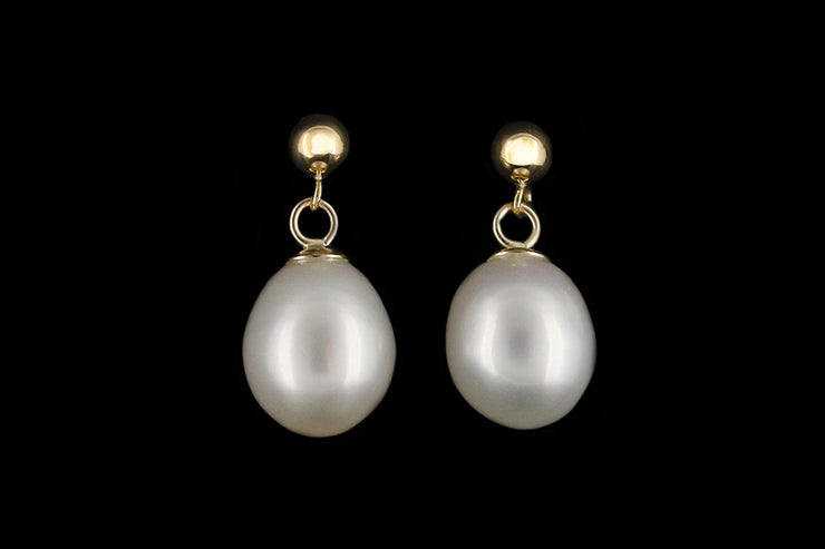 9ct Yellow Gold Freshwater Pearl Drop Earrings