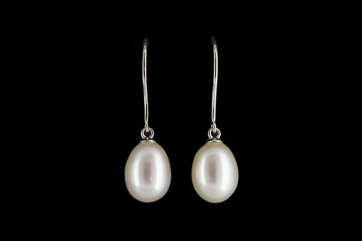 9ct White Gold Freshwater Pearl Drop Earrings