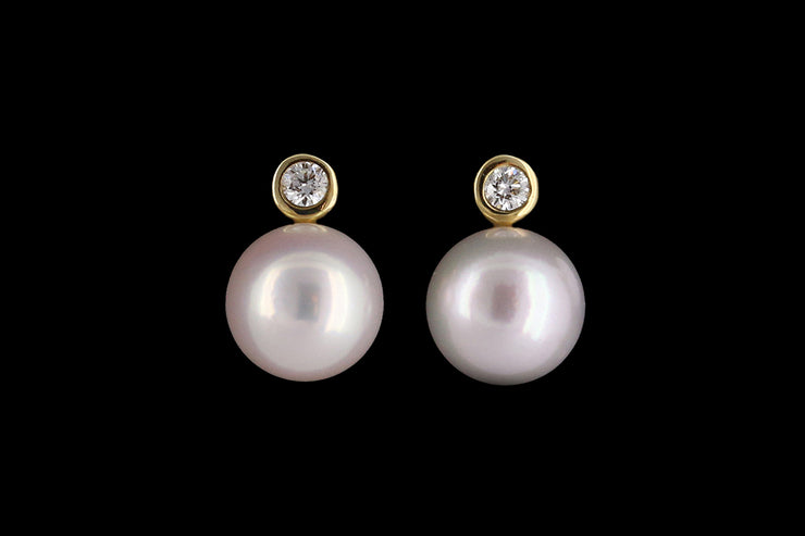 9ct Yellow Gold Diamond and Cultured Pearl Stud Earrings