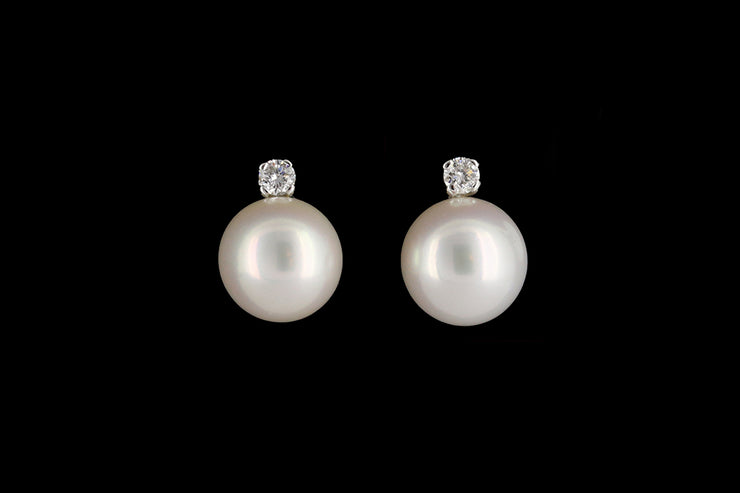 9ct White Gold Diamond and Cultured Pearl Stud Earrings