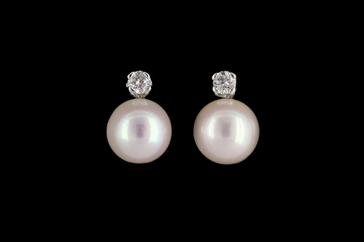 9ct White Gold Diamond and Cultured Pearl Stud Earrings
