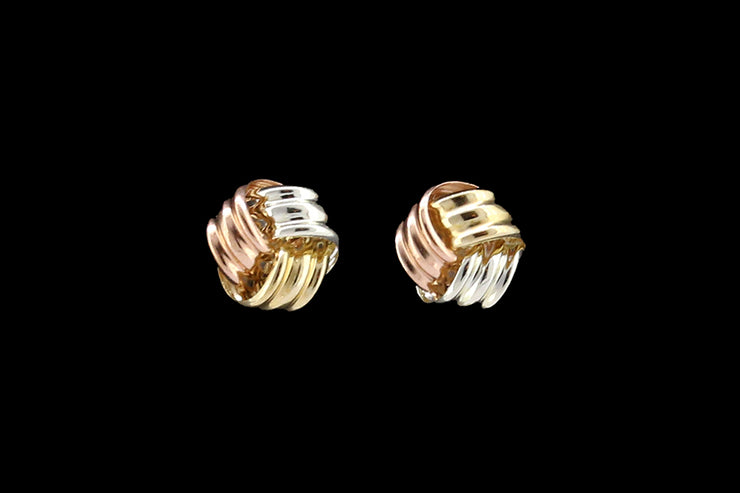 9ct Yellow Gold, White Gold and Rose Gold Knot Stud Earrings
