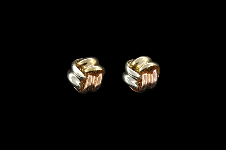9ct Yellow Gold, White Gold and Rose Gold Knot Stud Earrings