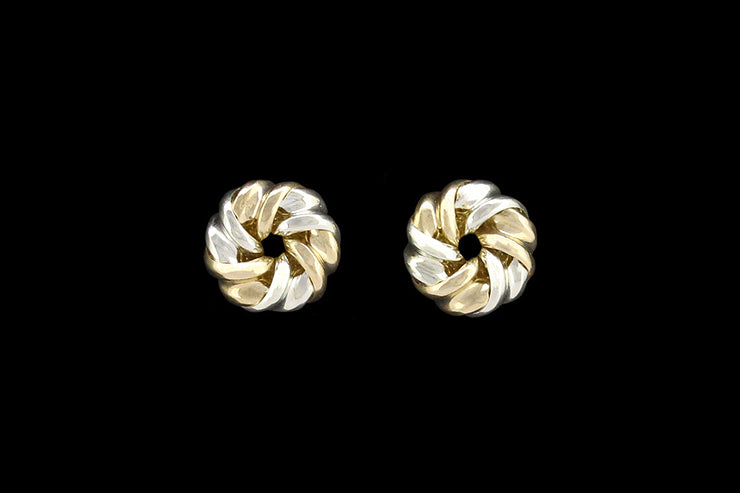 9ct Yellow Gold and White Gold Swirl Stud Earrings