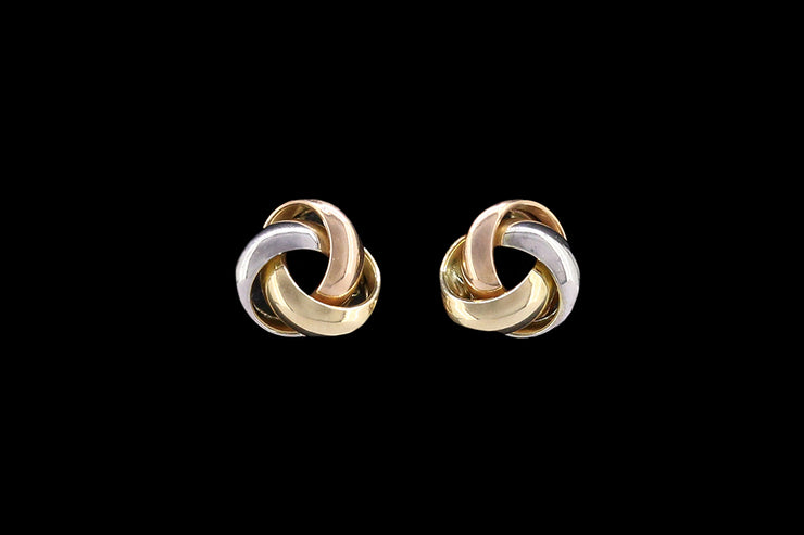 9ct Yellow Gold, White Gold and Rose Gold Knot Stud Earrings