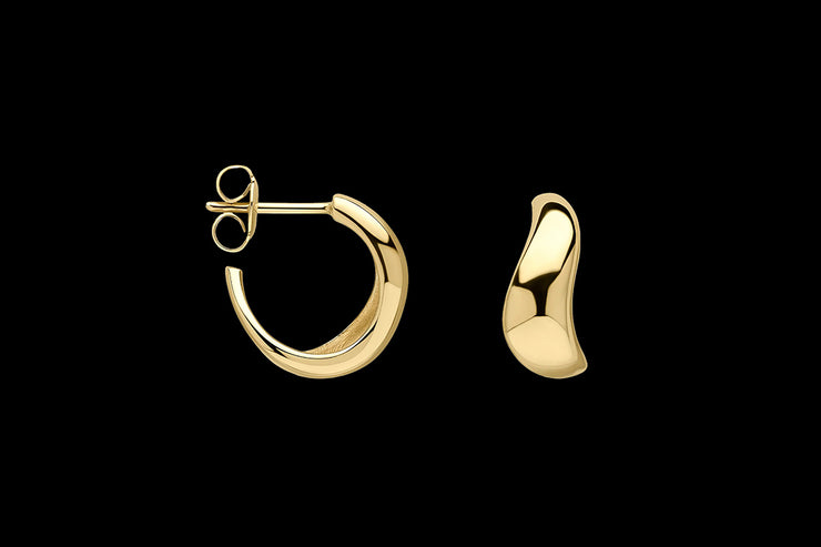 9ct Yellow Gold Tapered Wave Hoop Earrings