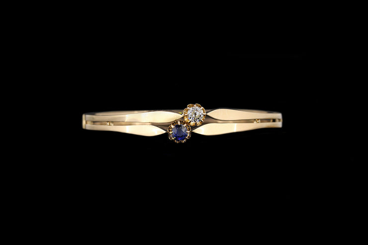 15ct Yellow Gold Diamond and Sapphire Crossover Bangle