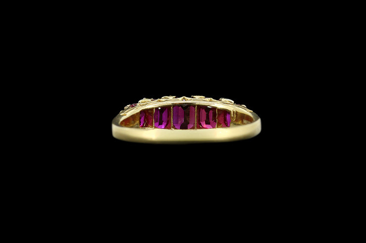 18ct Yellow Gold Graduated Ruby Five Stone Ring with Diamond Sparks
