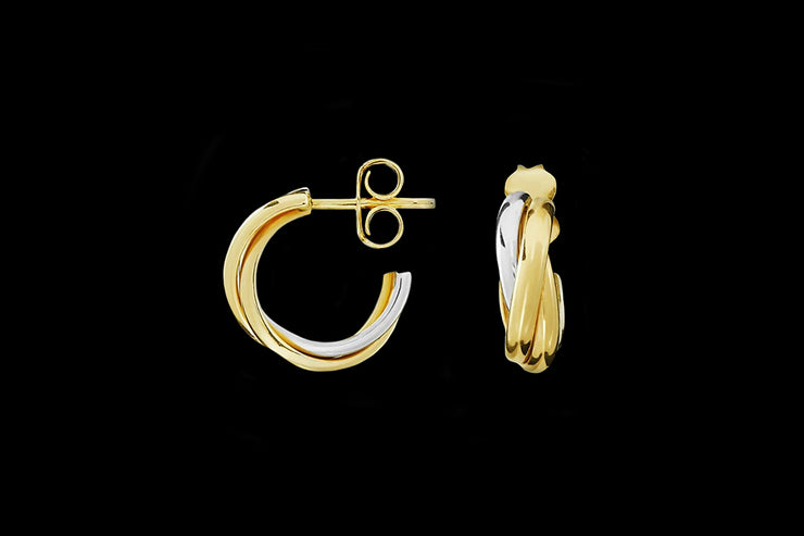 9ct Yellow Gold and White Gold Crossover Hoop Earrings