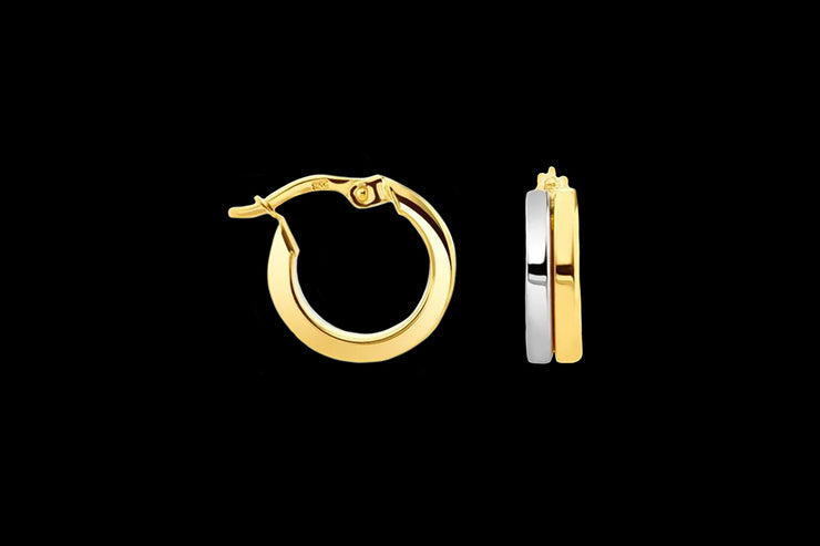 9ct Yellow Gold and White Gold Two Row Hoop Earrings