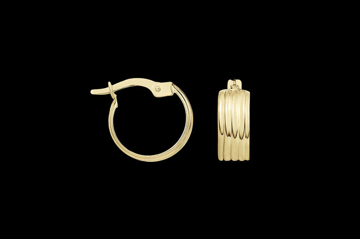 9ct Yellow Gold Ribbed Wide Hoop Earrings