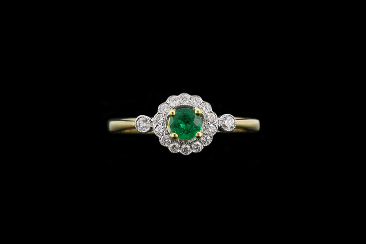 18ct Yellow Gold and White Gold Diamond and Emerald Target Ring