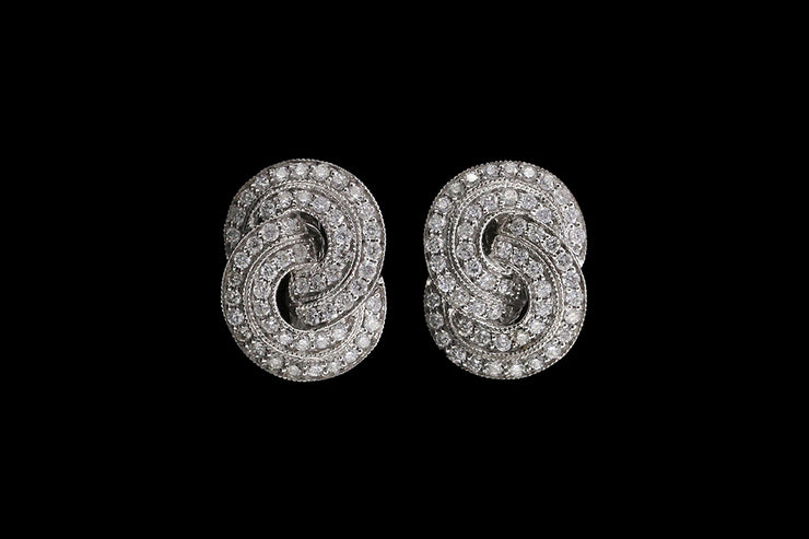 18ct White Gold Diamond Swirl Stud Earrings