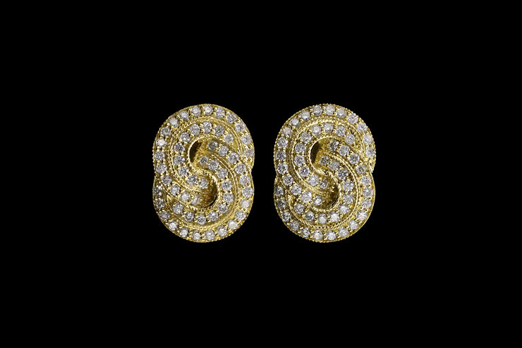 18ct Yellow Gold Diamond Swirl Stud Earrings