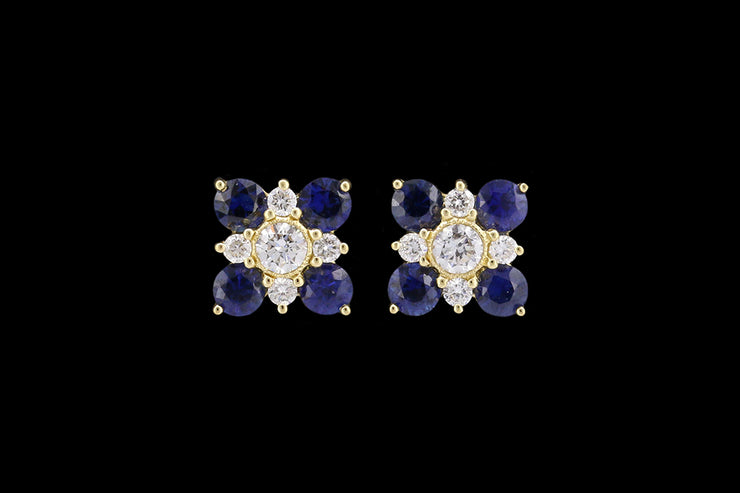 18ct Yellow Gold Diamond and Sapphire Decorative Stud Earrings