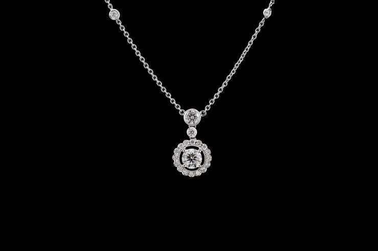 18ct White Gold Diamond Cluster Pendant with Diamond Chain