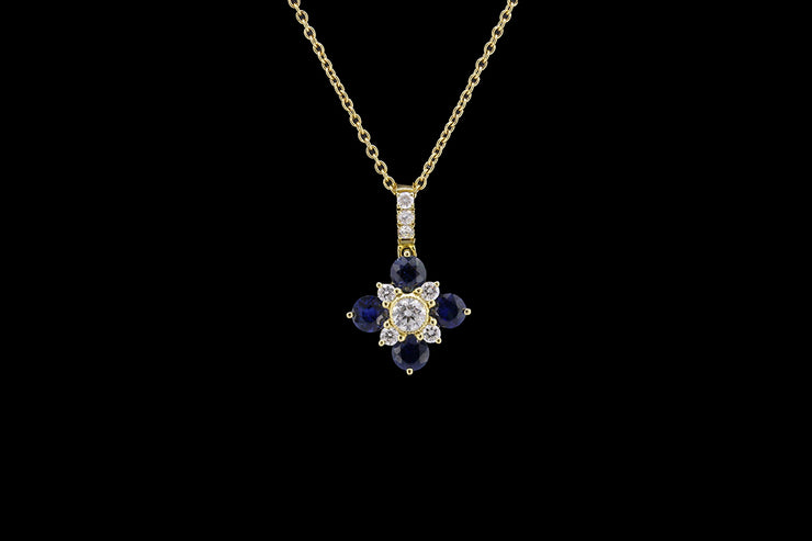 18ct Yellow Gold Diamond and Sapphire Decorative Pendant