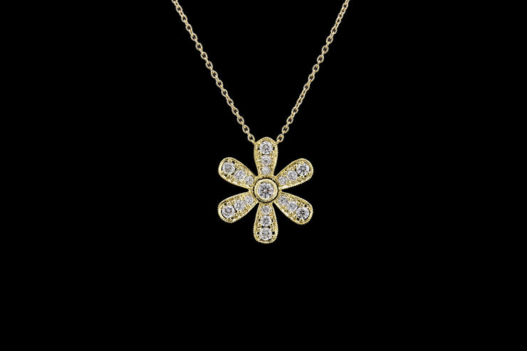 18ct Yellow Gold Diamond Flower Pendant