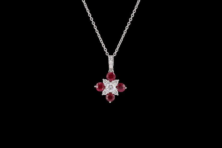 18ct White Gold Diamond and Ruby Decorative Pendant