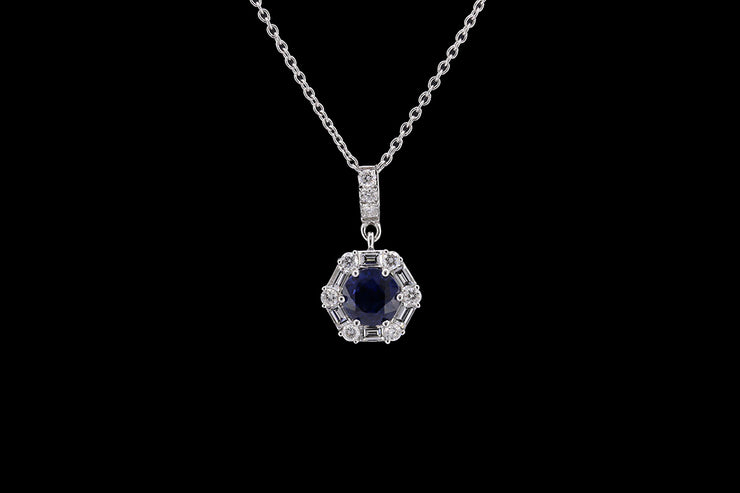 18ct White Gold Diamond and Sapphire Cluster Pendant