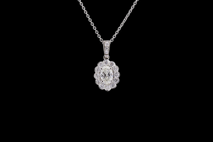 18ct White Gold Diamond Oval Cluster Pendant