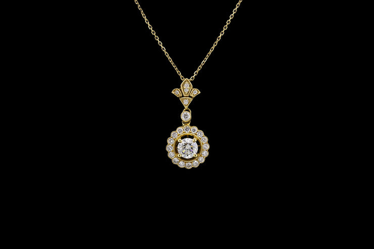 18ct Yellow Gold Diamond Target Style Decorative Pendant