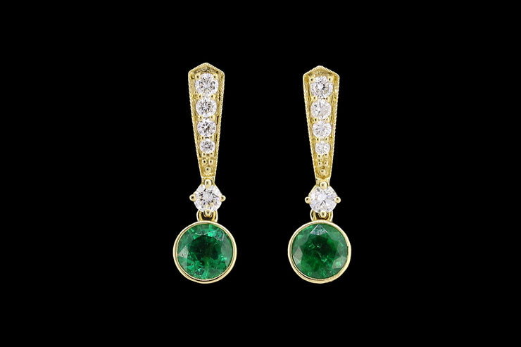 18ct Yellow Gold Diamond and Emerald Drop Earrings