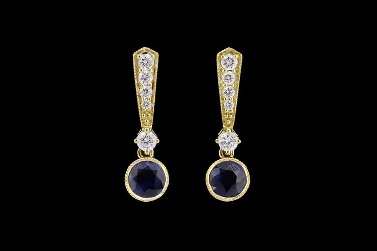 18ct Yellow Gold Diamond and Sapphire Drop Earrings