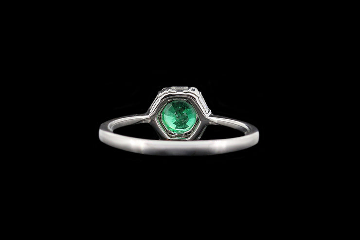 18ct White Gold Diamond and Emerald Cluster Ring