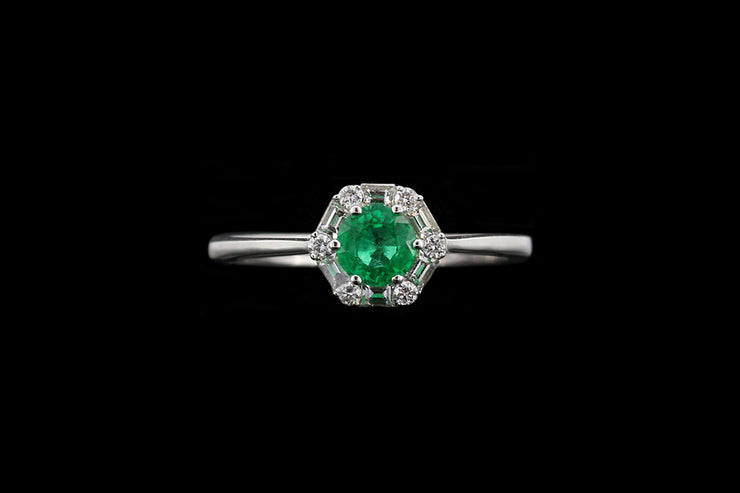 18ct White Gold Diamond and Emerald Cluster Ring