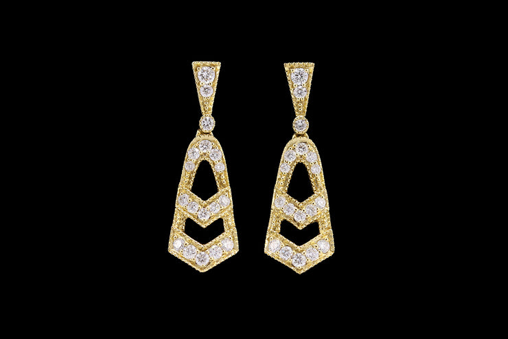 18ct Yellow Gold Diamond Decorative Drop Earrings