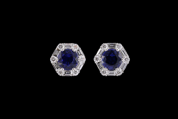 18ct White Gold Diamond and Sapphire Cluster Stud Earrings