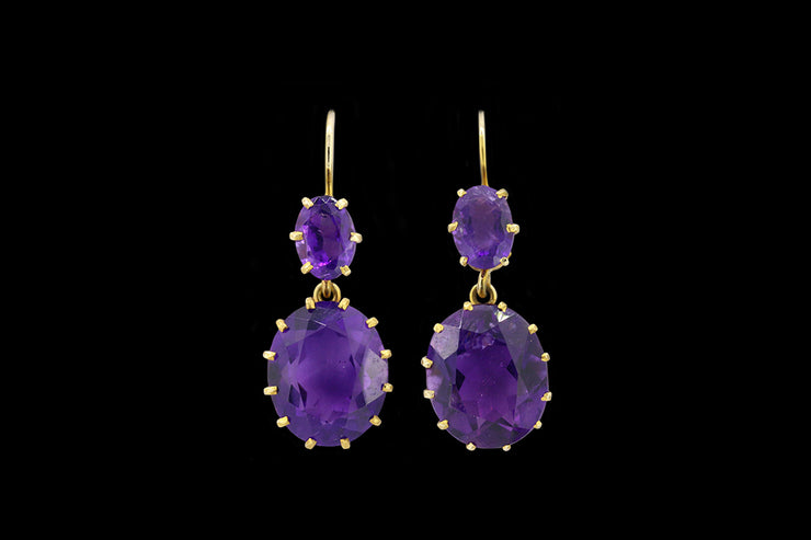 18ct Yellow Gold Amethyst Oval Double Drop Earrings
