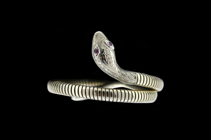 9ct Yellow Gold Garnet Snake Bangle