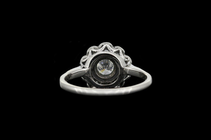 Platinum Diamond Flower Cluster Ring with Diamond Shoulders