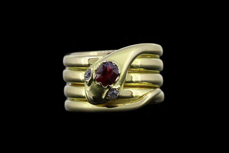 Victorian 18ct Yellow Gold Diamond and Garnet Snake Ring