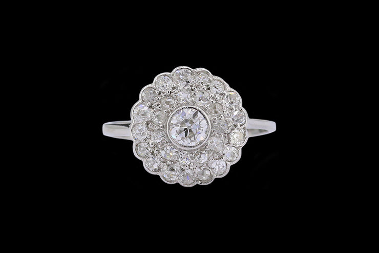 Art Deco Platinum Diamond Double Cluster Ring