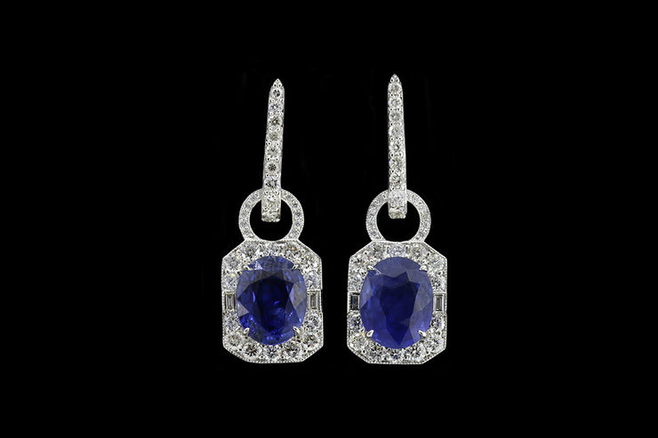 18ct White Gold Diamond and Sapphire Decorative Drop Earrings