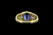 18ct Yellow Gold Diamond and Sapphire Three Stone Ring with Diamond Sparks