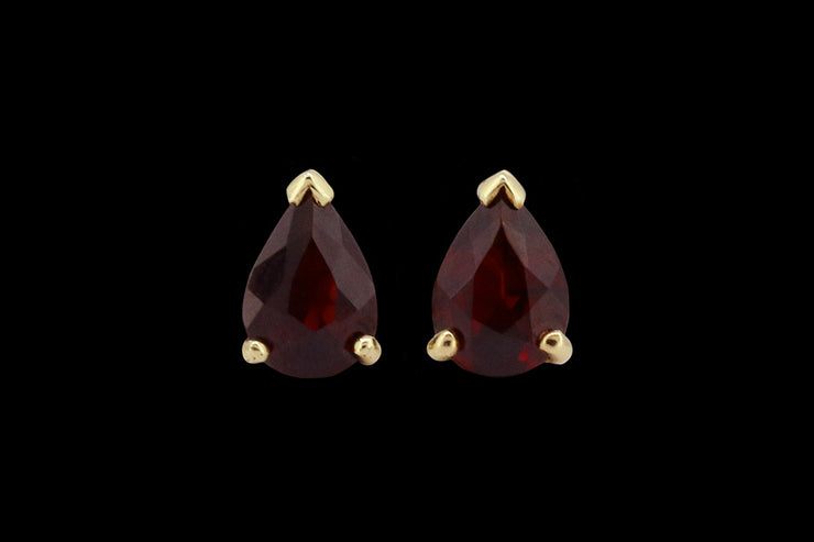 9ct Yellow Gold Garnet Pear Cut Stud Earrings