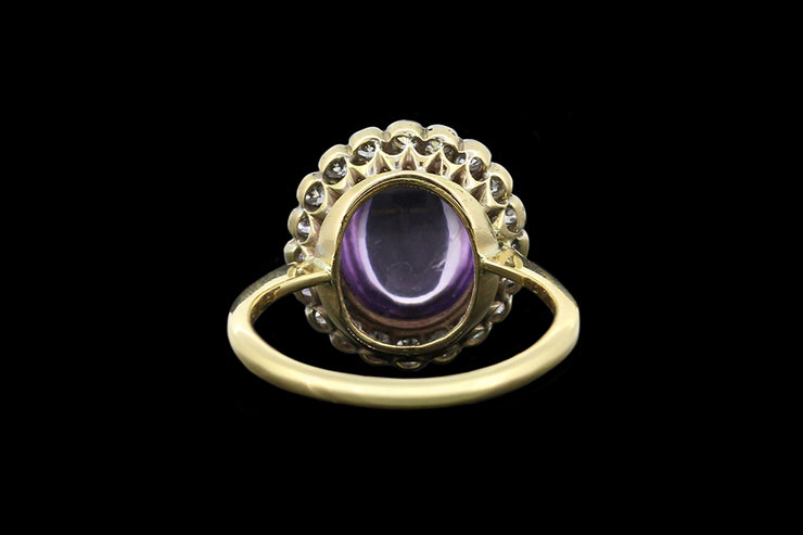 18ct Yellow Gold Diamond and Cabochon Cut Amethyst Cluster Ring
